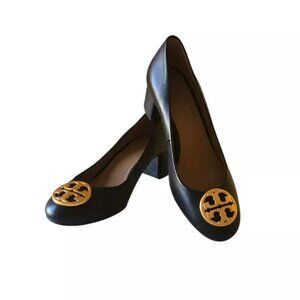 Tory Burch Women's Chelsea Pump 50mm Black Nappa Leather Gold Logo Slip-On Pump